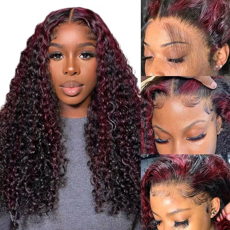 Sterly Burgundy Highlight Curly Wave Wig T1B/P1B/99J Colored Lace Frontal Human Hair Wig - sterlyhair