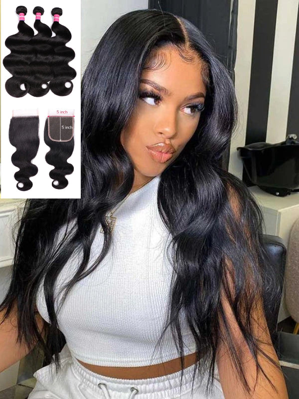 12A Bundles With Closure | Body Wave Human Hair Bundles With 5x5 Lace Closure Remy Human Hair Bundles With Closure Frontal - sterlyhair
