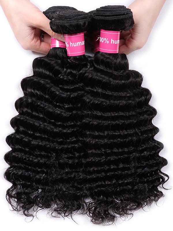 Mèches de cheveux naturels ondulés et profonds avec fermeture en dentelle 5x5 