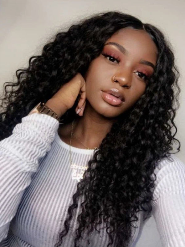 Mèches de cheveux naturels ondulés et profonds avec fermeture en dentelle 5x5 