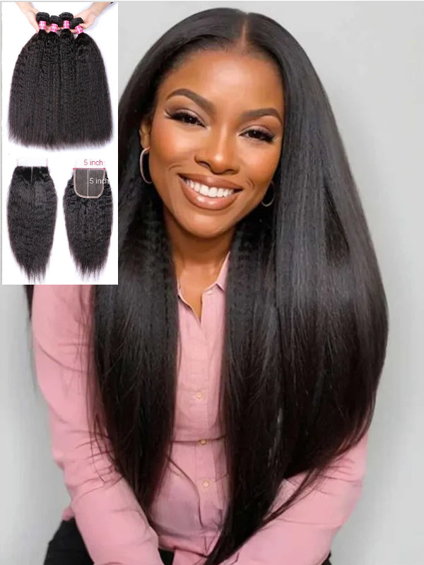 12A Bundles With Closure | Kinky Straight Human Hair Bundles With 5x5 Lace Closure - sterlyhair