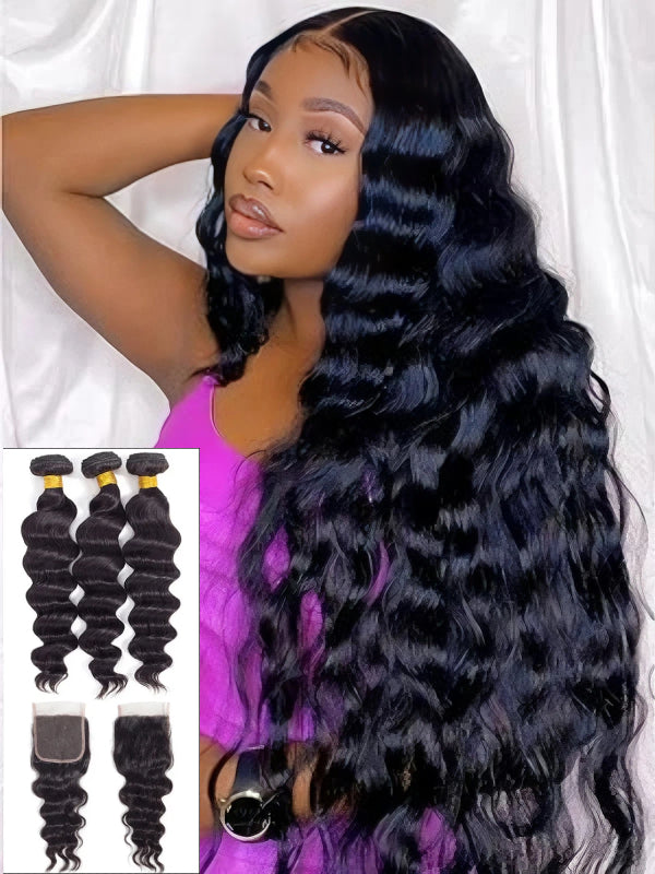 12A Bundles With Closure | Loose Deep Human Hair Bundles With 5x5 Lace Closure - sterlyhair