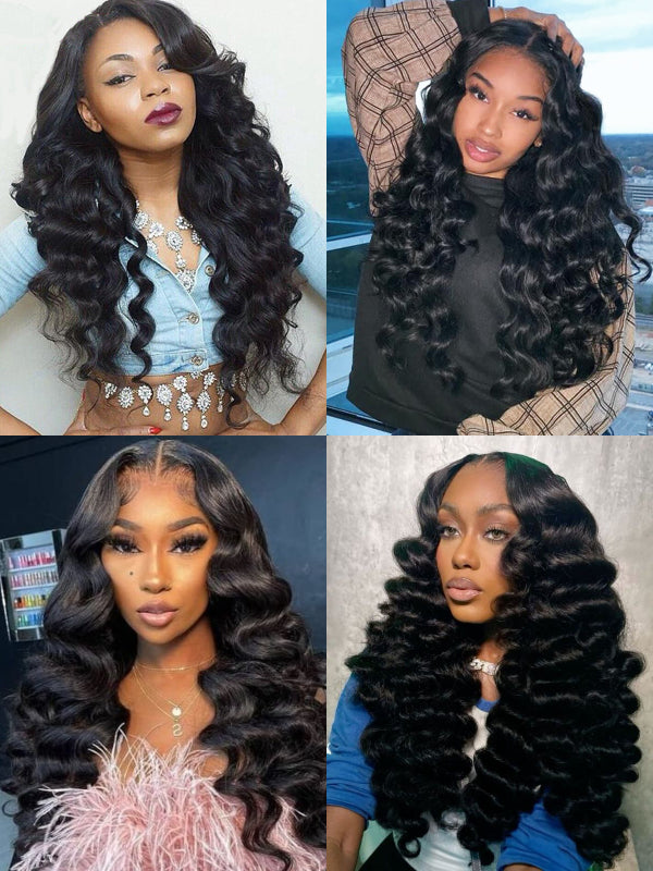 Mèches de cheveux humains Loose Wave, 3/4 pièces, avec fermeture en dentelle 5x5 