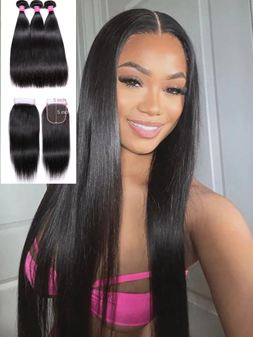 12A Bundles With Closure | Straight Human Hair Bundles with 5x5 Lace Closure - sterlyhair