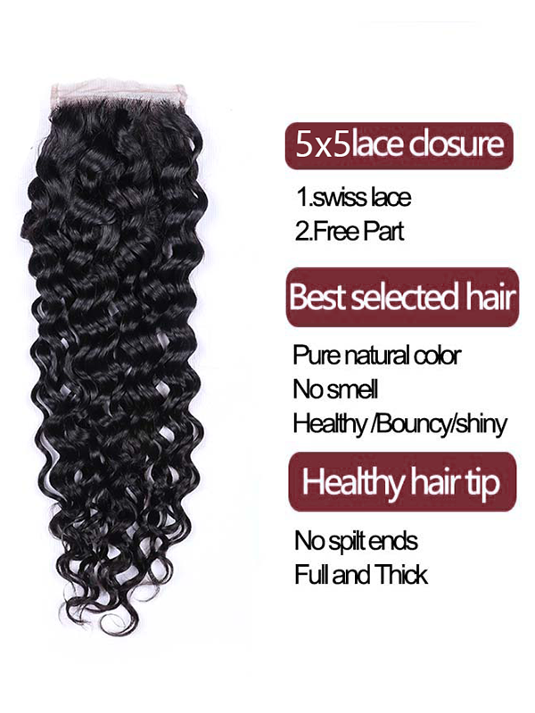 12A Bundles With Closure | Water Wave Bundles With 5x5 Lace Closure Human Hair 3/4 PCS Bundles With Closure - sterlyhair
