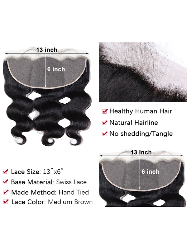 Mèches de cheveux humains ondulés Sterly avec dentelle frontale 13x6 et fermeture frontale. 
