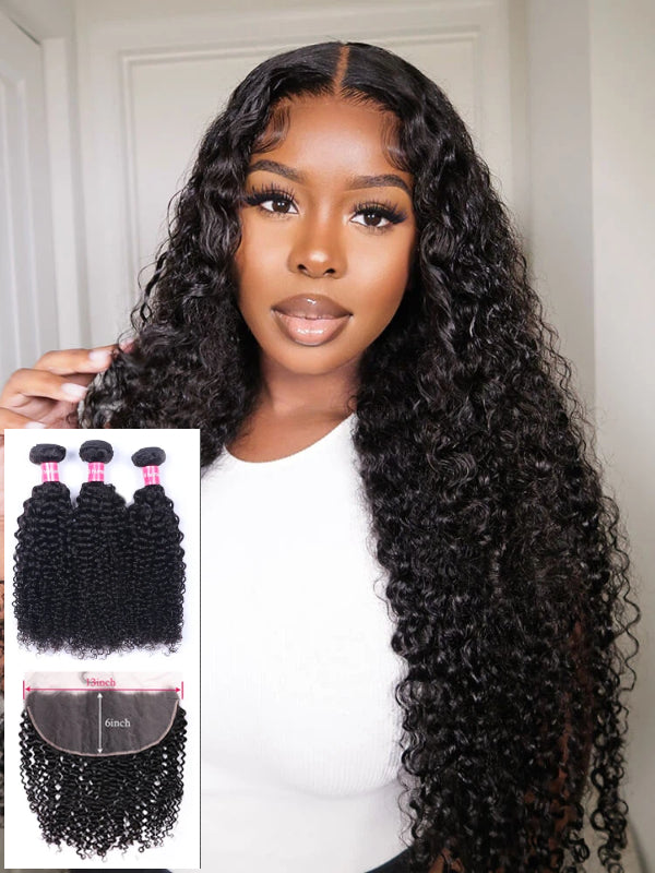 12A Bundles With Frontal | Kinky Curly Bundles With 13X6 Lace Frontal Human Hair Bundles With Frontal - sterlyhair