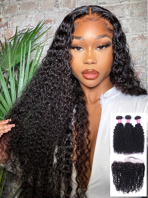 12A Bundles With Frontal | Curly Wave 3 Bundles with 13×4 Lace Frontal 100% Human Virgin Hair - sterlyhair