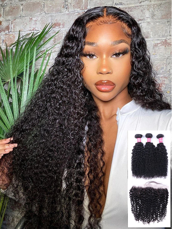 12A Bundles With Frontal | Curly Wave 3 Bundles with 13×4 Lace Frontal 100% Human Virgin Hair - sterlyhair