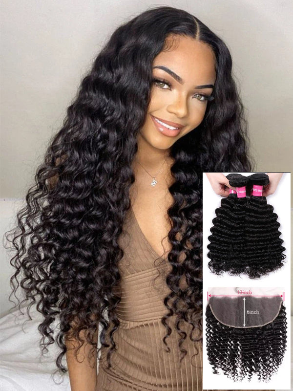 12A Bundles With Frontal | Deep Wave Bundles With 13X6 Lace Frontal Human Hair Bundles With Frontal - sterlyhair