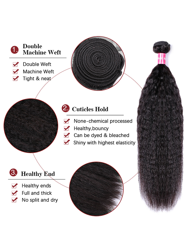 Mèches de cheveux humains raides et crépus Sterly avec dentelle frontale 13x6 