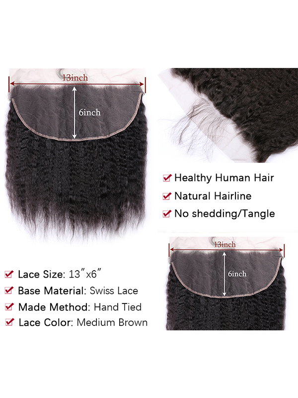 Mèches de cheveux humains raides et crépus Sterly avec dentelle frontale 13x6 