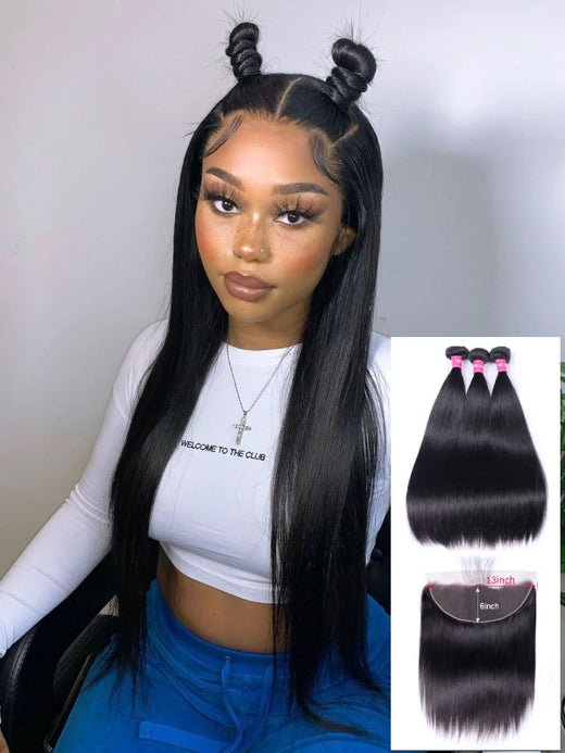 12A Bundles With Frontal | Straight Hair 3 Bundles With 13x6 Lace Frontal Remy Human Hair Bundles With Lace Frontal - sterlyhair