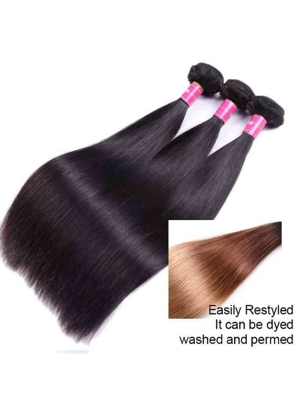 12A Bundles With Frontal | Straight Hair 3 Bundles With 13x6 Lace Frontal Remy Human Hair Bundles With Lace Frontal - sterlyhair