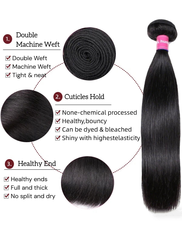 12A Bundles With Frontal | Straight Hair 3 Bundles With 13x6 Lace Frontal Remy Human Hair Bundles With Lace Frontal - sterlyhair