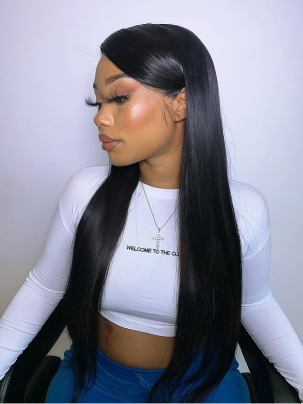 Lot de 3 mèches de cheveux lisses avec dentelle frontale 13x6 et 4 mèches de cheveux humains Remy avec dentelle frontale