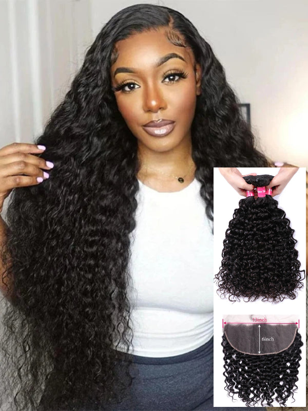 12A Bundles With Frontal | Water Wave Bundles With 13X6 Lace Frontal Human Hair Bundles With Frontal - sterlyhair