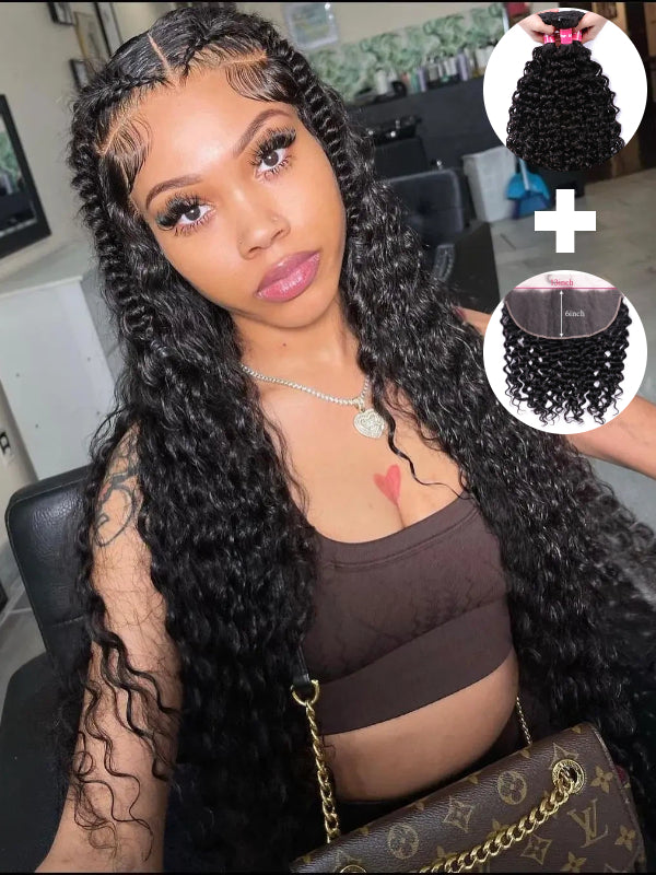 12A Bundles With Frontal | Water Wave Bundles With 13X6 Lace Frontal Human Hair Bundles With Frontal