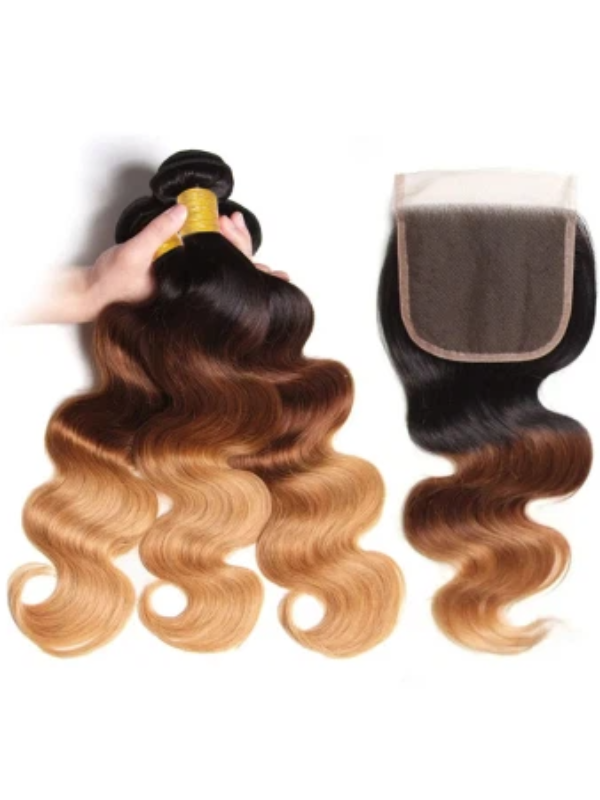 12A | Colored Body Wave Bundles With 5×5 Lace Closure T1B/T4/27 Ombre Human Bundles With 13x6 Lace Frontal - sterlyhair