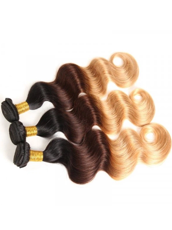 12A | Colored Body Wave Bundles With 5×5 Lace Closure T1B/T4/27 Ombre Human Bundles With 13x6 Lace Frontal - sterlyhair
