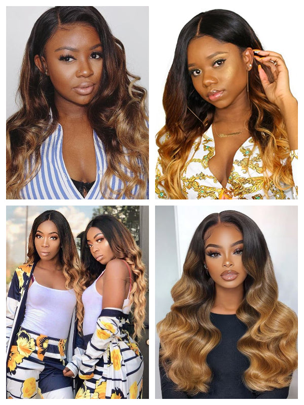 12A | Colored Body Wave Bundles With 5×5 Lace Closure T1B/T4/27 Ombre Human Bundles With 13x6 Lace Frontal - sterlyhair