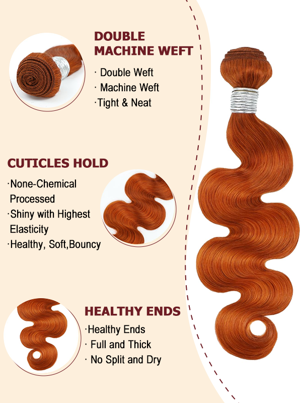12A | Ginger #350 Body Wave Human Hair Bundles With 13×6 Lace Frontal/5×5 Lace Closure