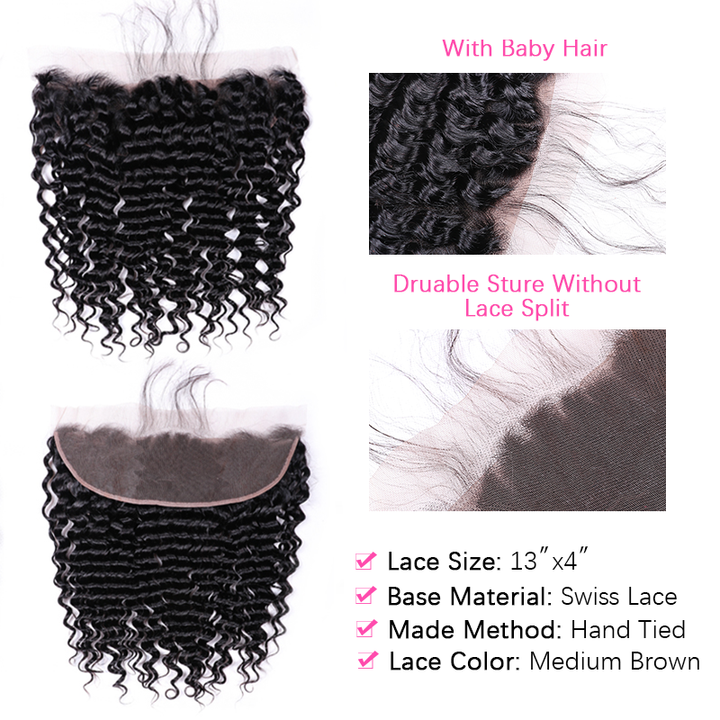 12A Bundles With Frontal | 3 Bundles Deep Wave Bundles With 13×4 Lace Frontal - sterlyhair