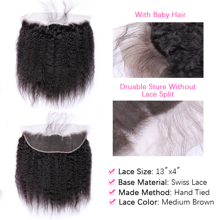12A Bundles With Frontal | Kinky Straight Hair 3 Bundles with 13×4 Lace Frontal Human Hair Natural Color - sterlyhair