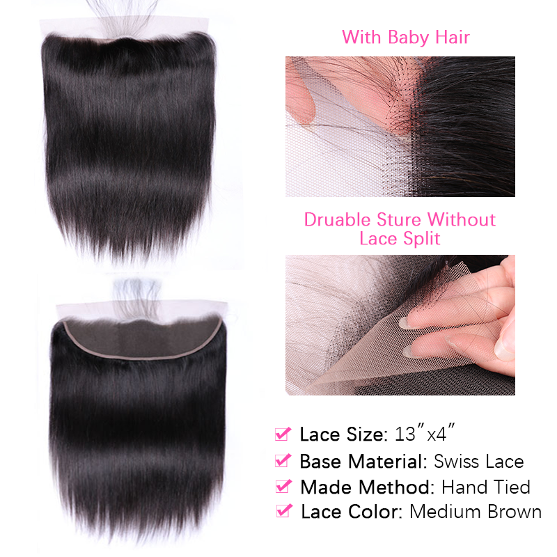 12A Bundles With Frontal | 13×4 Straight Hair Lace Frontal With 3 Bundles Hair Pre-plucked - sterlyhair