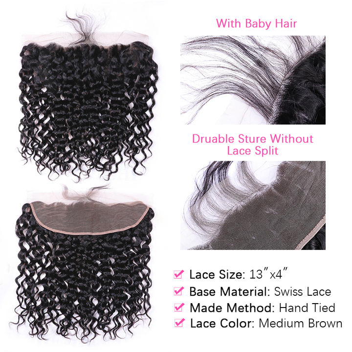 12A Bundles With Frontal | Water Wave 3 Bundles Virgin Human Hair With 13×4 Ear to Ear Lace Frontal - sterlyhair