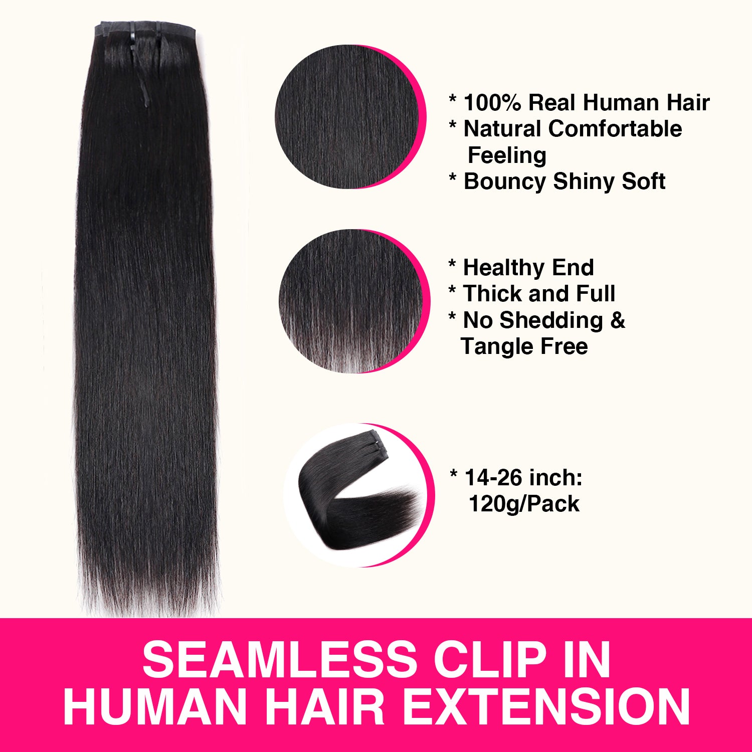PU Seamless Clip In Hair Extensions Silky Straight PU Clip Ins For Black Women 8pcs With 18 Clips