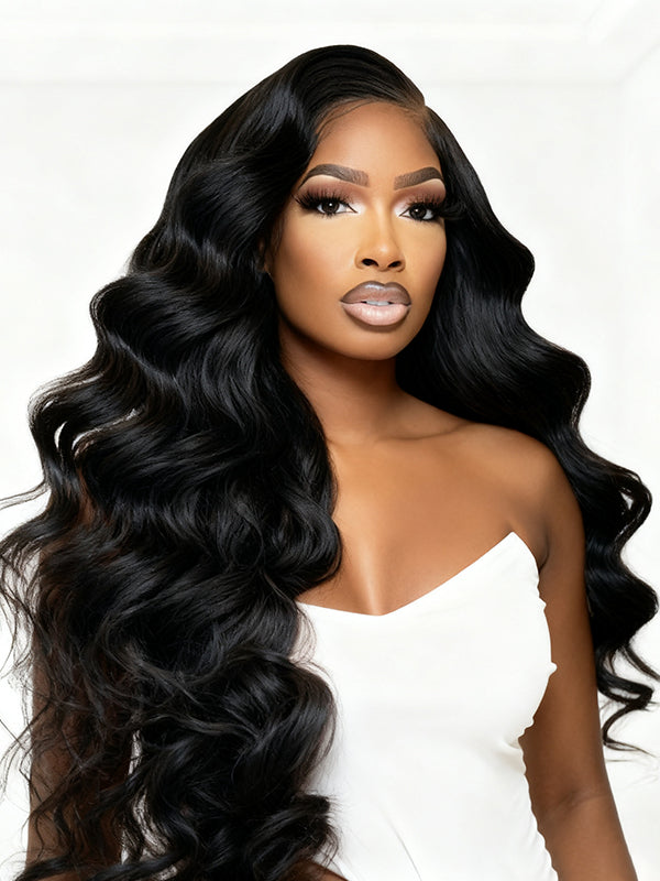 Perruque frontale en dentelle HD 13x6, cheveux humains ondulés, indétectables