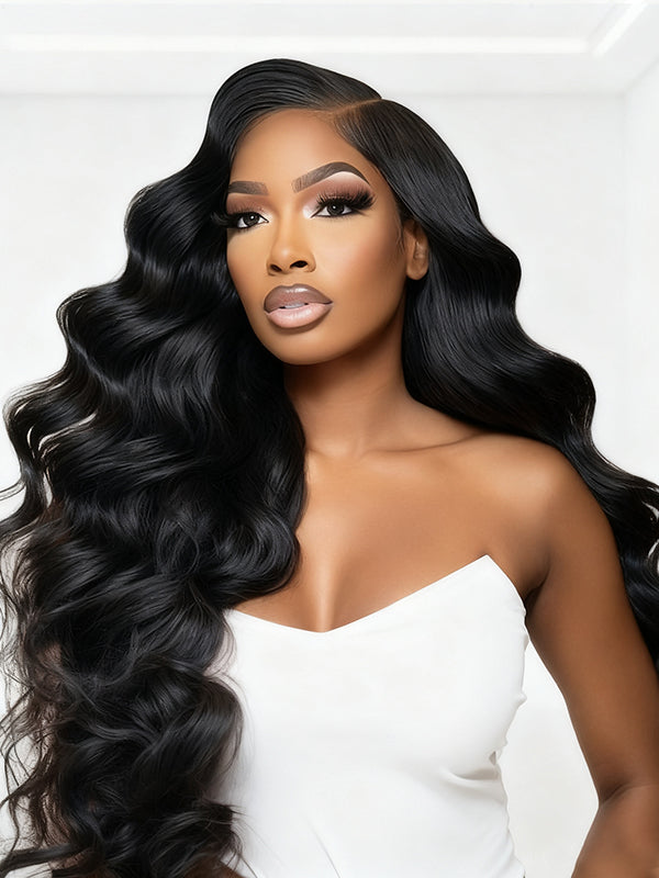 Perruque frontale en dentelle HD 13x6, cheveux humains ondulés, indétectables