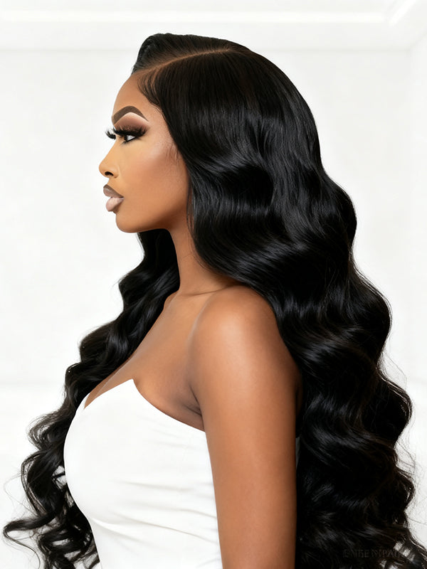 Perruque frontale en dentelle HD 13x6, cheveux humains ondulés, indétectables