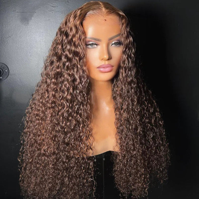Sterly Glueless 13x6 Curly Wave Wig HD Lace Chocolate Brown Human Hair Wigs 180% Density - sterlyhair