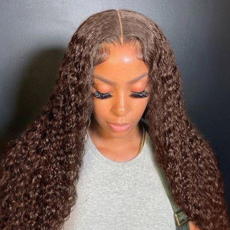 Sterly Glueless 13x6 Curly Wave Wig HD Lace Chocolate Brown Human Hair Wigs 180% Density