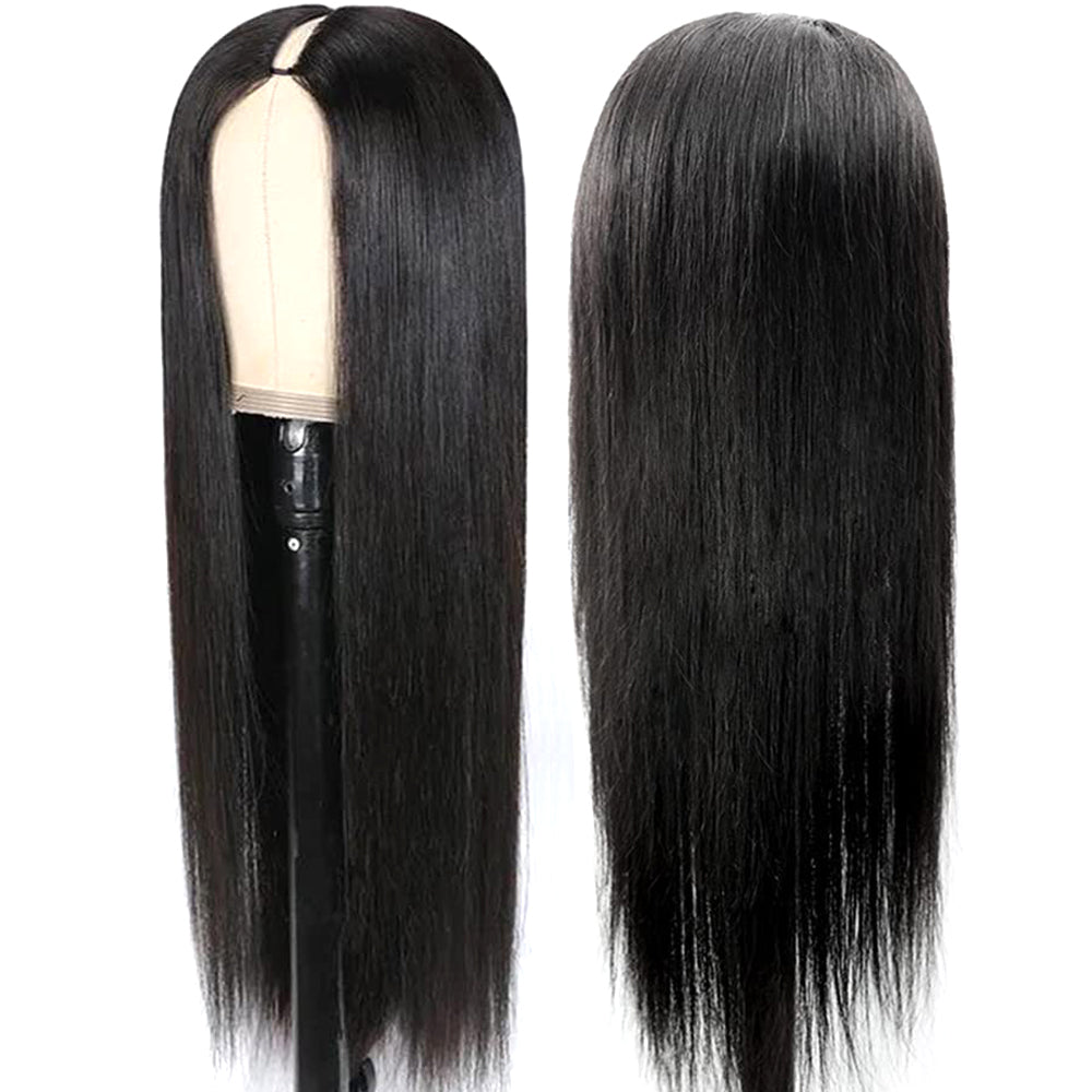 #1 Jet Black Glueless V Part Wig Straight / Body Wave / Curly Human hair Wigs 250% Density