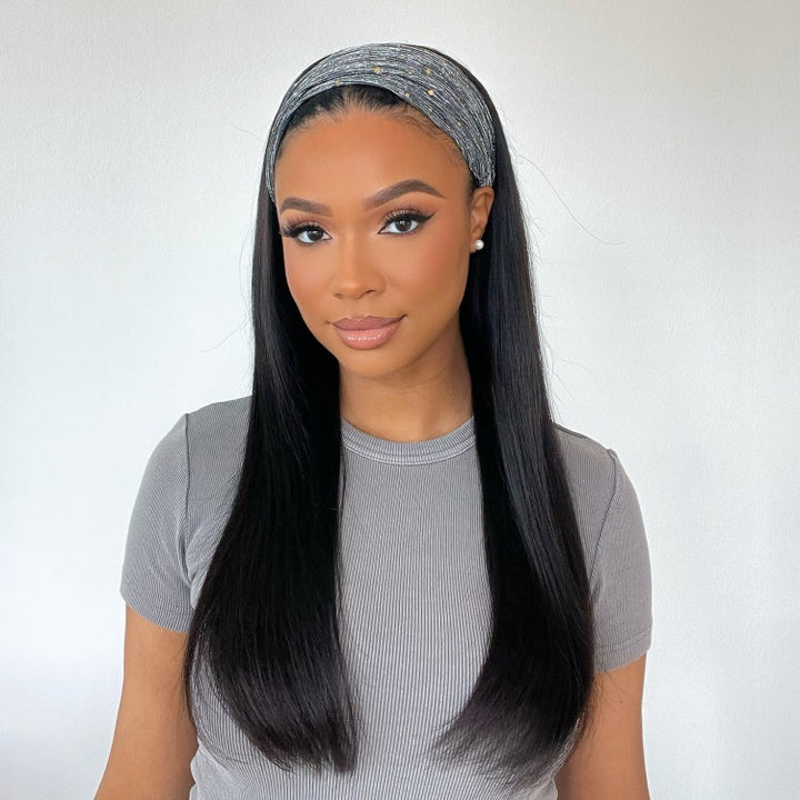 Headband Wig Straight Human Hair Wigs Sterly Headband Wig With Scarf - sterlyhair