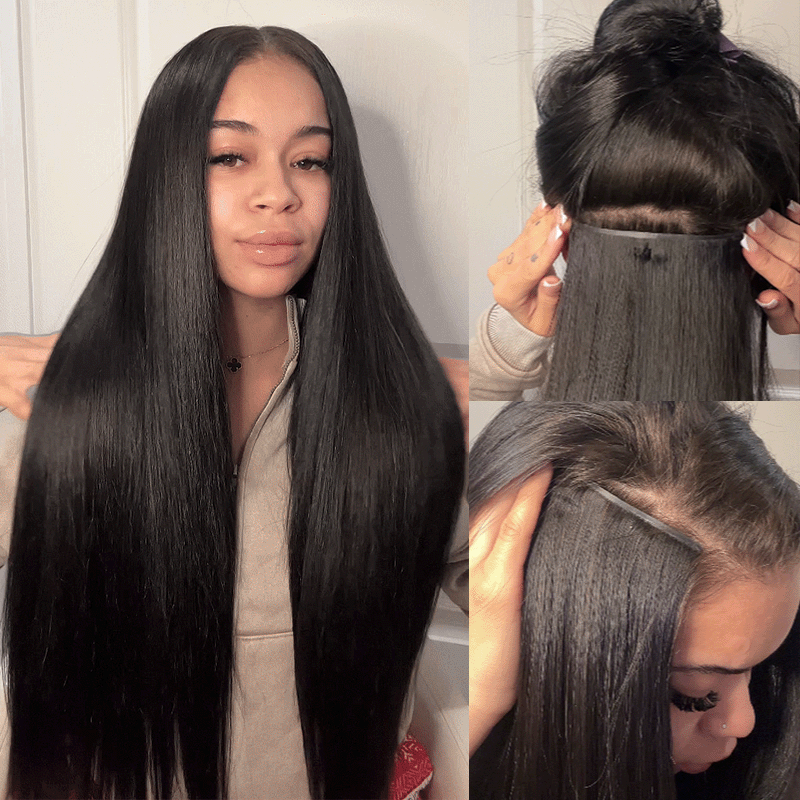 Raw Hair Clip In | Silky Straight Invisi Edge Clip in Hair Extensions For Black Women 8pcs With 18 Clips - sterlyhair