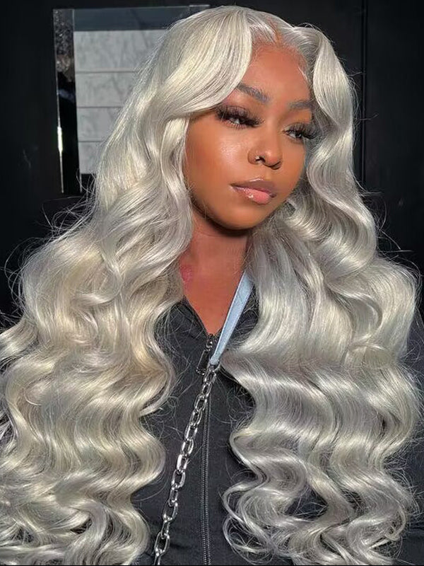 Sterly Grey Long body wave 13×6 Frontal Lace Wig Colored Human Hair Wigs - sterlyhair