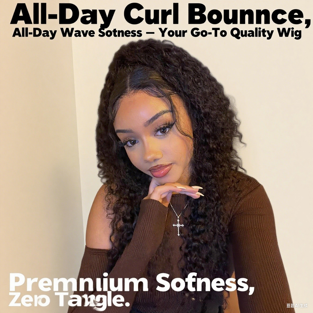 #1 Jet Black Glueless 7x6 Curly Wave Wig HD Lace Front With Invisi- Drawstrings