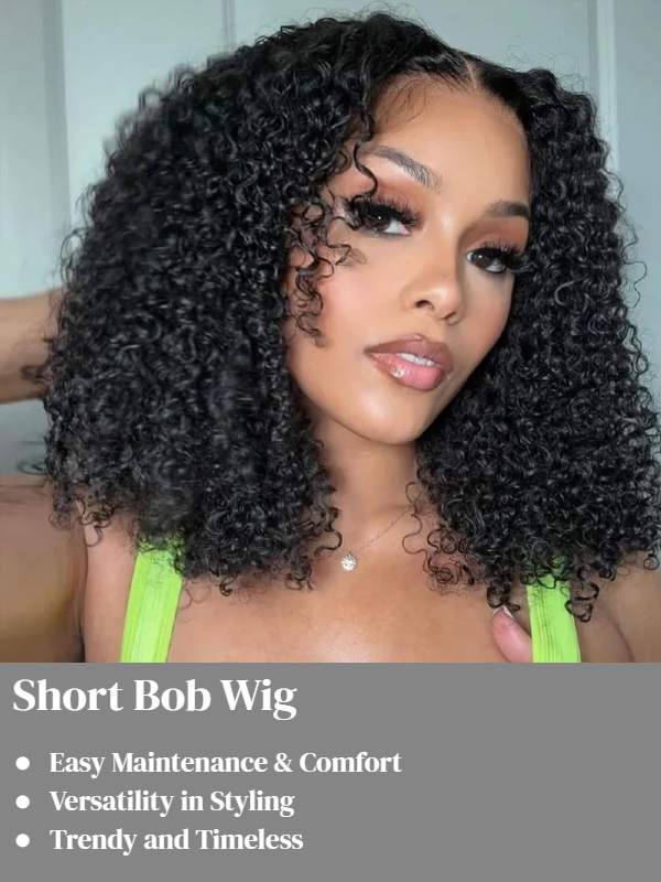 #1 Jet Black 13×6 Full Lace Curly Short Bob Human Hair Wigs For Women - sterlyhair