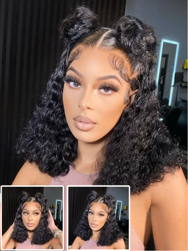 #1 Jet Black 13×6 Full Lace Curly Short Bob Human Hair Wigs For Women - sterlyhair