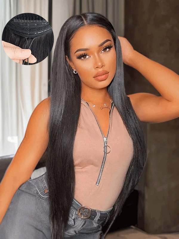 #1 Jet Black Glueless 13x6 Straight Hair With Drawstring 100% Human Hair Wigs - sterlyhair