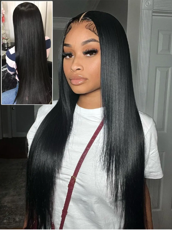 #1 Jet Black Glueless 13x6 Straight Hair With Drawstring 100% Human Hair Wigs - sterlyhair