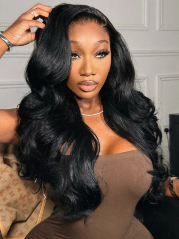 #1 Jet Black Glueless 7×6 Real HD Lace Body Wave Human Hair Wig 180% Density - sterlyhair