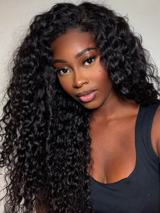 #1 Jet Black Glueless 7x6 Water Wave Wig HD Lace Front With Drawstrings - sterlyhair