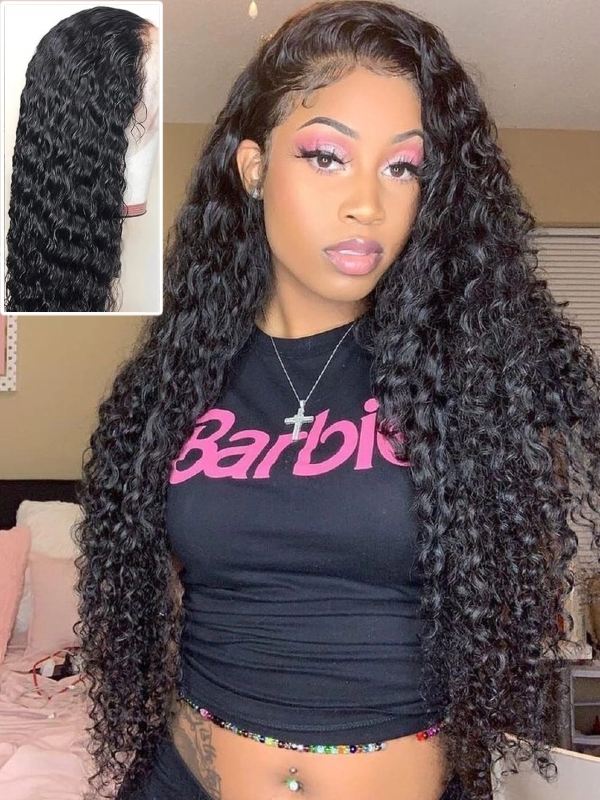 #1 Jet Black Glueless 7x6 Water Wave Wig HD Lace Front With Drawstrings