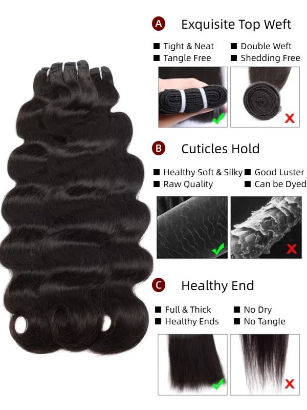#1 Jet Black High Quality Double Drawn Raw Virgin Cuticle Aligned Body Wave Human Hair Bundles - sterlyhair