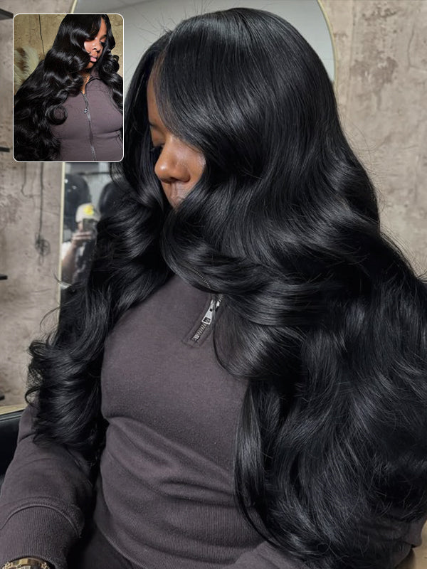 #1 Jet Black Layered Cut Salon Styled 13x6 Lace Frontal Human Hair Wigs Sterly Hair